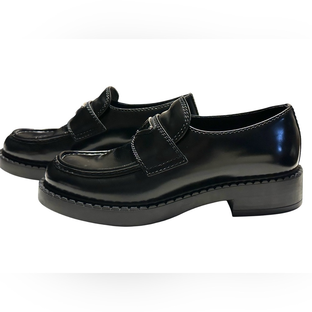 Prada Chocolate Brushed Leather Loafers Black